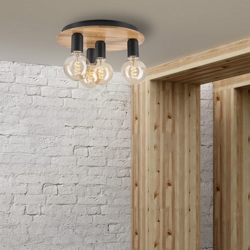 Ceiling light DUSTY 4xE27/15W/230V d. 34 cm oak/black
