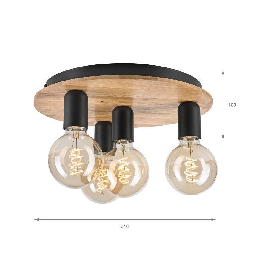 Ceiling light DUSTY 4xE27/15W/230V d. 34 cm oak/black