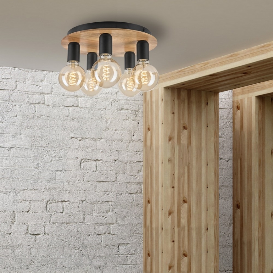 Ceiling light DUSTY 5xE27/15W/230V d. 34 cm oak/black