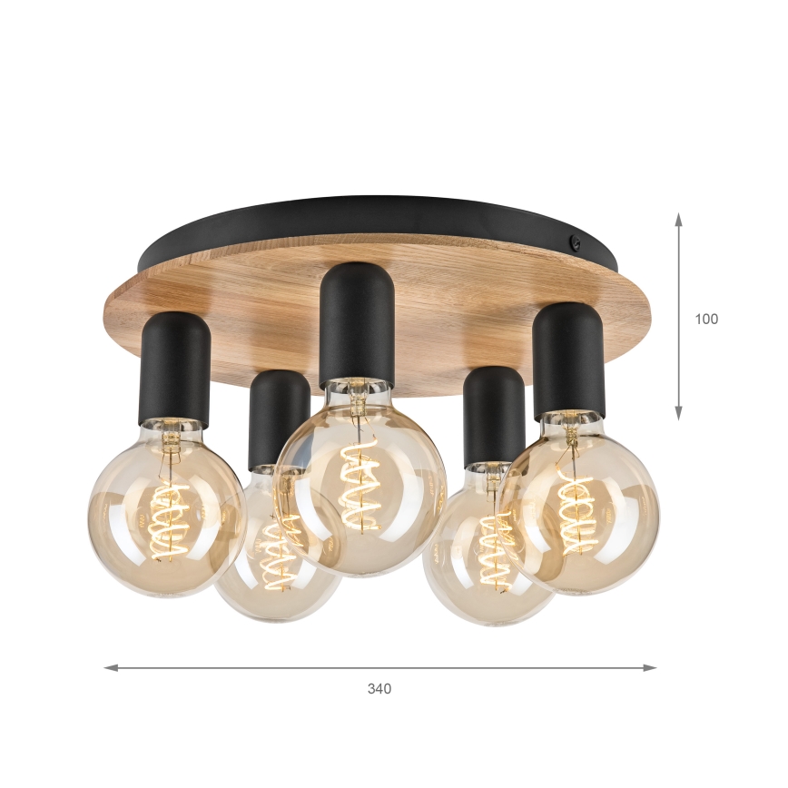 Ceiling light DUSTY 5xE27/15W/230V d. 34 cm oak/black