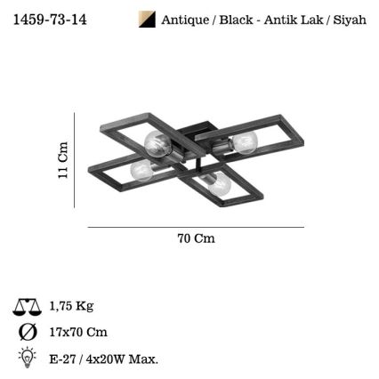 Ceiling light ERA 4xE27/40W/230V brown