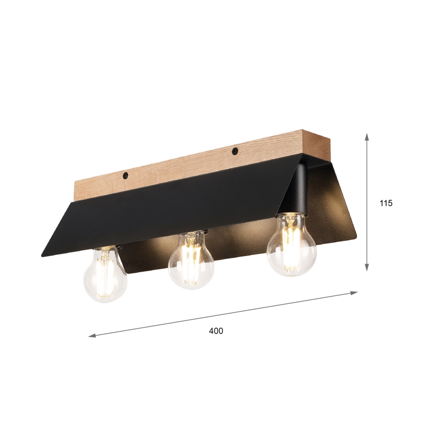 Ceiling light ESME 3xE27/15W/230V black/oak