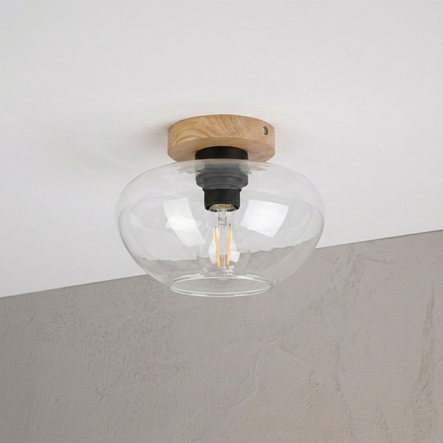 Ceiling light FLO WOOD 1xE27/15W/230V oak/clear dia. 22 cm