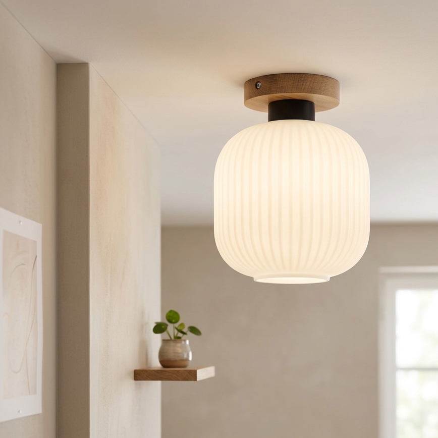 Ceiling light HARMA WOOD 1x E27/15W/230V oak/white Ø 20 cm