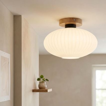 Ceiling light HARMA WOOD 1xE27/15W/230V Oak/White Ø30 cm