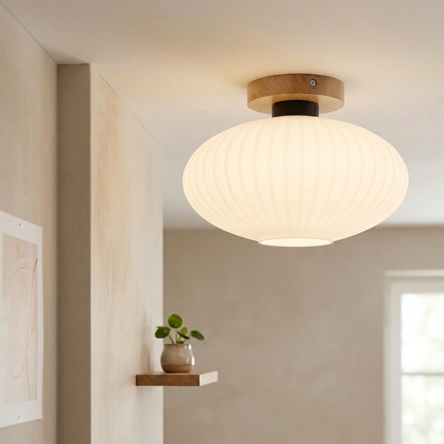 Ceiling light HARMA WOOD 1xE27/15W/230V Oak/White Ø30 cm