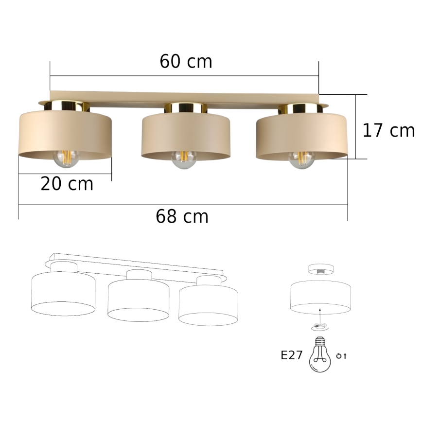 Ceiling light IGNIA 3xE27/60W/230V beige/gold