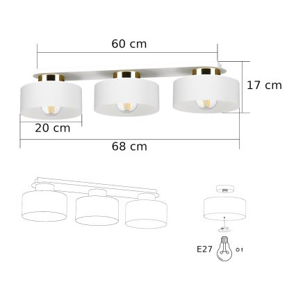 Ceiling light IGNIA 3xE27/60W/230V white/gold