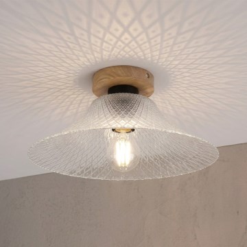 Ceiling light JULL WOOD 1xE27/15W/230V oak finish / clear glass, diameter 34 cm