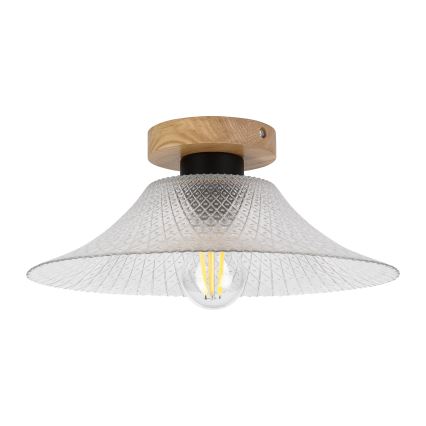 Ceiling light JULL WOOD 1xE27/15W/230V oak finish / clear glass, diameter 34 cm