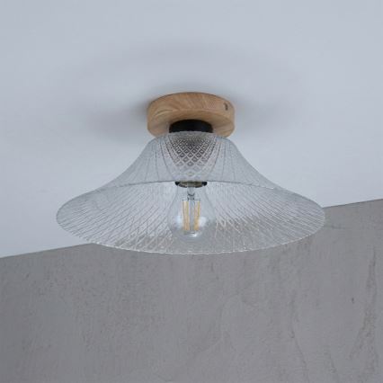 Ceiling light JULL WOOD 1xE27/15W/230V oak finish / clear glass, diameter 34 cm