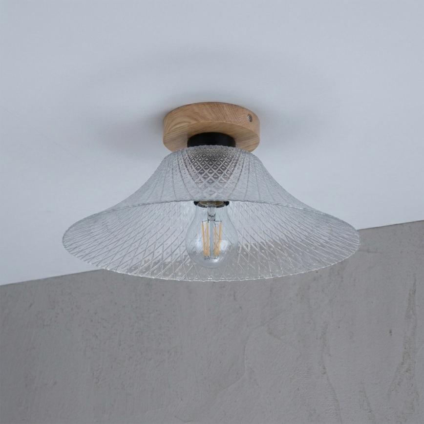 Ceiling light JULL WOOD 1xE27/15W/230V oak finish / clear glass, diameter 34 cm