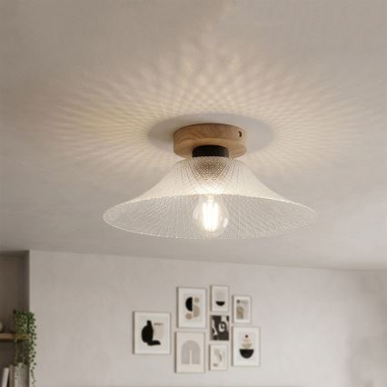 Ceiling light JULL WOOD 1xE27/15W/230V oak finish / clear glass, diameter 34 cm