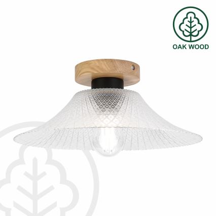 Ceiling light JULL WOOD 1xE27/15W/230V oak finish / clear glass, diameter 34 cm