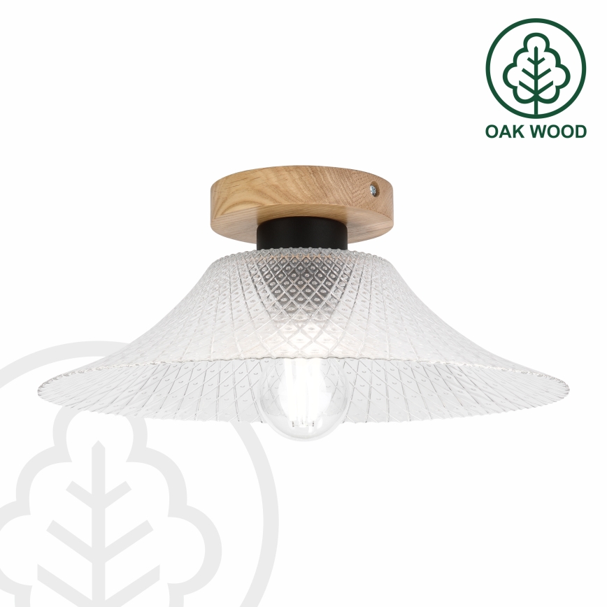 Ceiling light JULL WOOD 1xE27/15W/230V oak finish / clear glass, diameter 34 cm