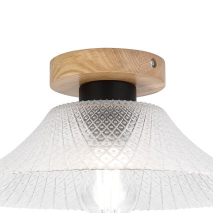 Ceiling light JULL WOOD 1xE27/15W/230V oak finish / clear glass, diameter 34 cm