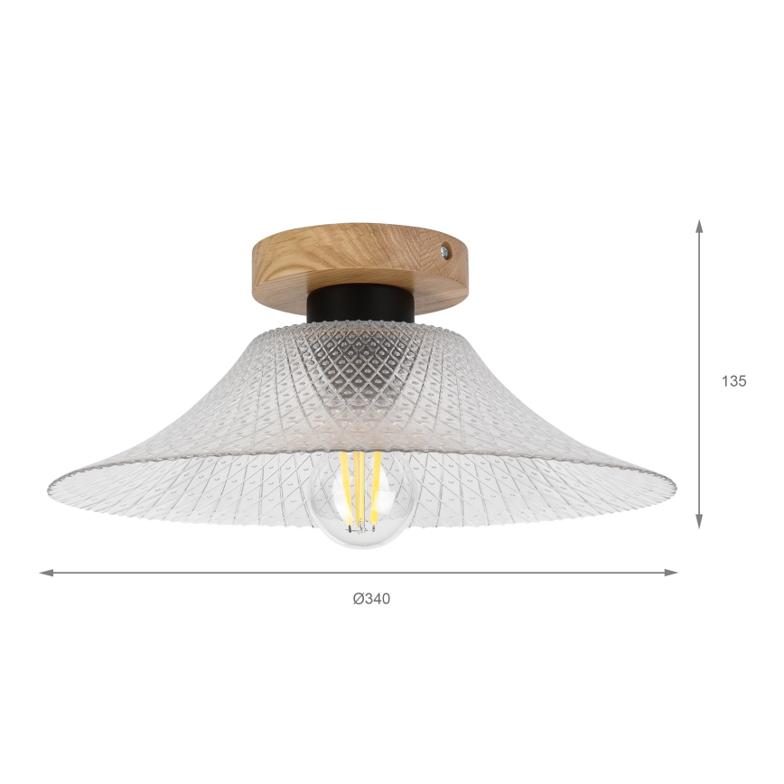Ceiling light JULL WOOD 1xE27/15W/230V oak finish / clear glass, diameter 34 cm