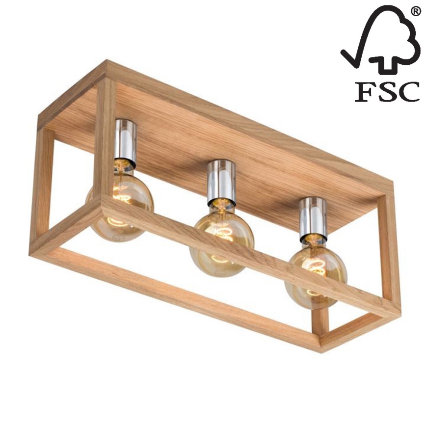Ceiling light KAGO 3xE27/60W/230V matte oak - FSC certified