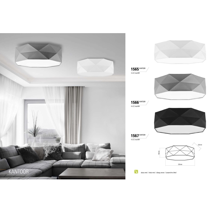 Ceiling light KANTOOR 4xE27/60W/230V white