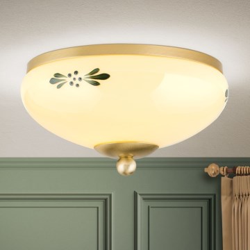 Ceiling light LANDHAUS 1xE27/60W/230V Ø 21 cm brass/beige/green