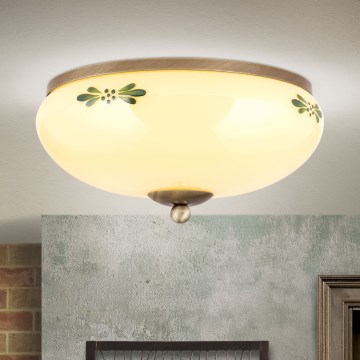 Ceiling light LANDHAUS 2xE27/60W/230V Ø 28 cm bronze/beige/green