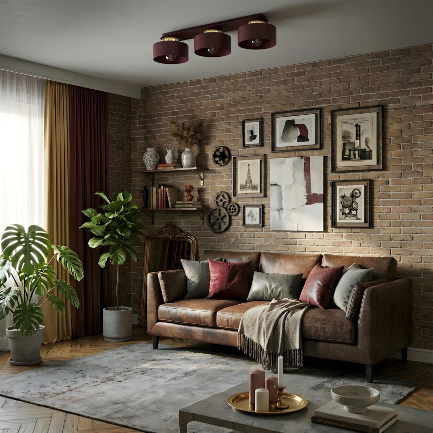 Ceiling light MARTI 3xE27/15W/230V 68x20,5 cm burgundy/gold