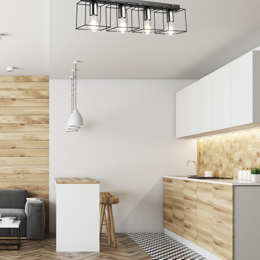 Ceiling light MIKA 4xE27/60W/230V 61 cm black/shiny chrome