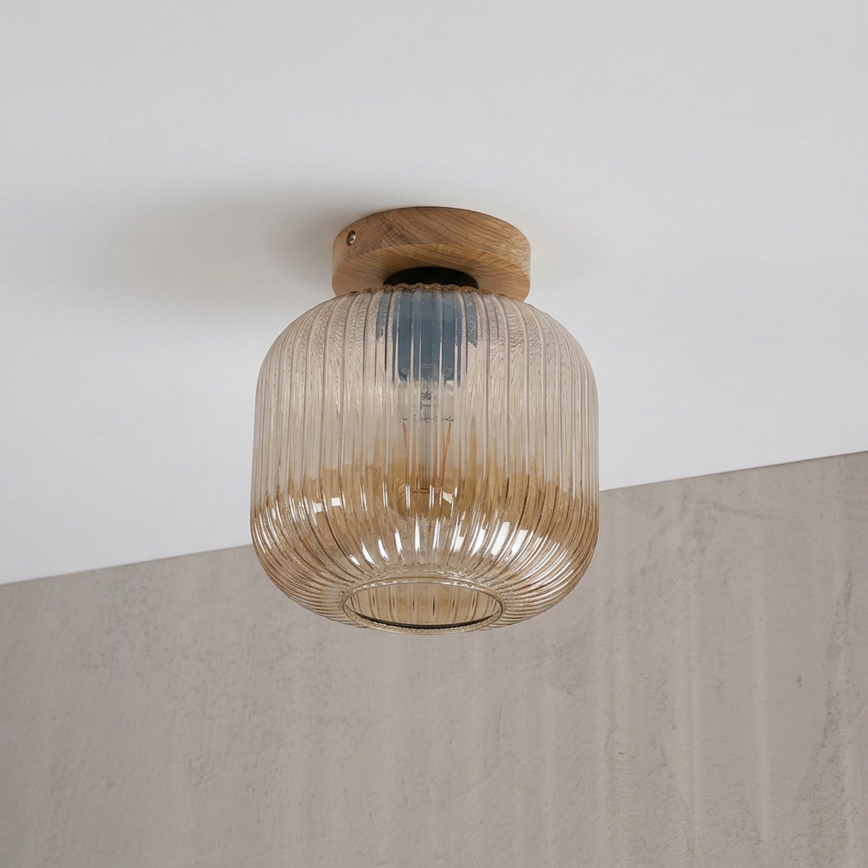 Ceiling light MILOU WOOD 1xE27/15W/230V oak/smoky beige Ø 20 cm