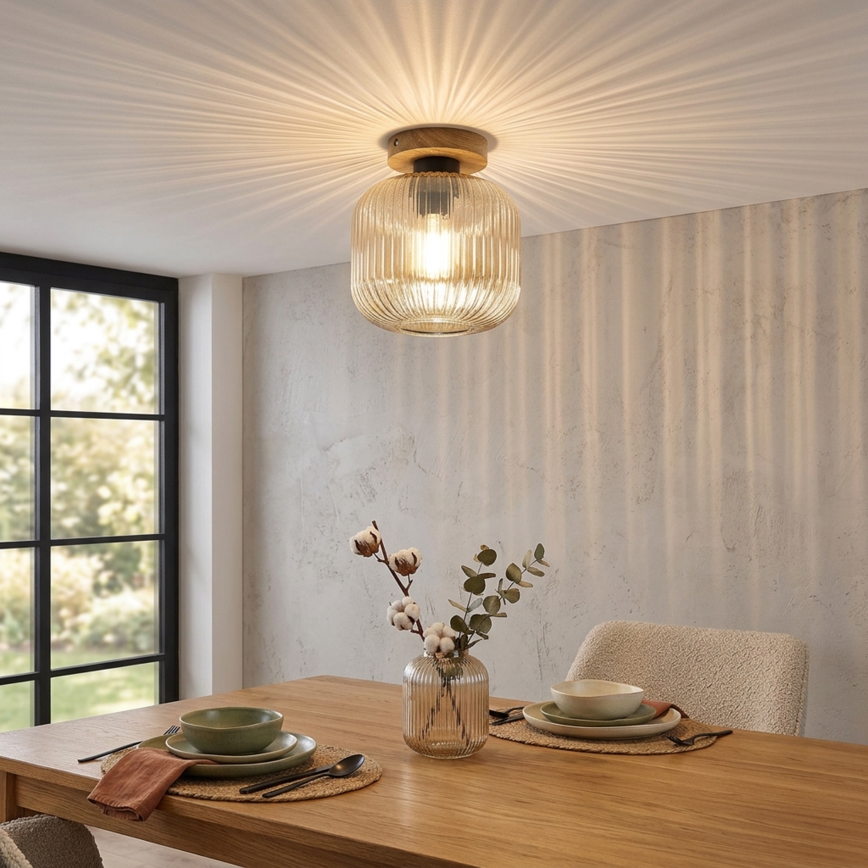 Ceiling light MILOU WOOD 1xE27/15W/230V oak/smoky beige Ø 20 cm