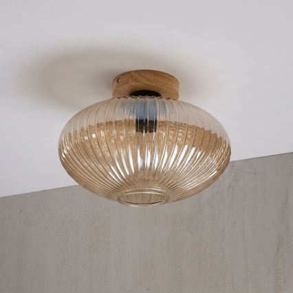 Ceiling light MILOU WOOD 1xE27/15W/230V oak/smoky beige Ø 29 cm