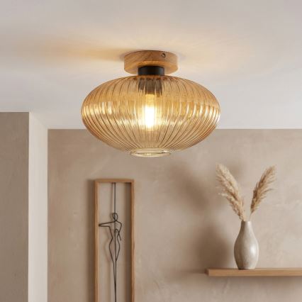 Ceiling light MILOU WOOD 1xE27/15W/230V oak/smoky beige Ø 29 cm