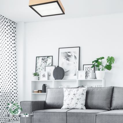 Ceiling light NATURAL SQUARE 4xE27/15W/230V 39x39 cm pine/black