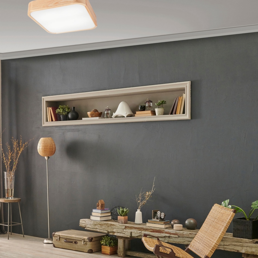 Ceiling light NATURAL SQUARE 4xE27/15W/230V 45x45 cm pine