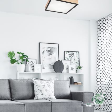Ceiling light NATURAL SQUARE 4xE27/15W/230V 48x48 cm pine/black