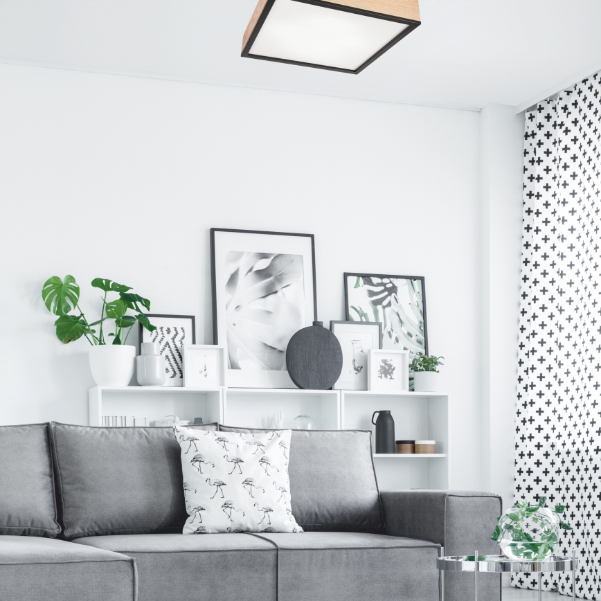 Ceiling light NATURAL SQUARE 4xE27/15W/230V 48x48 cm pine/black