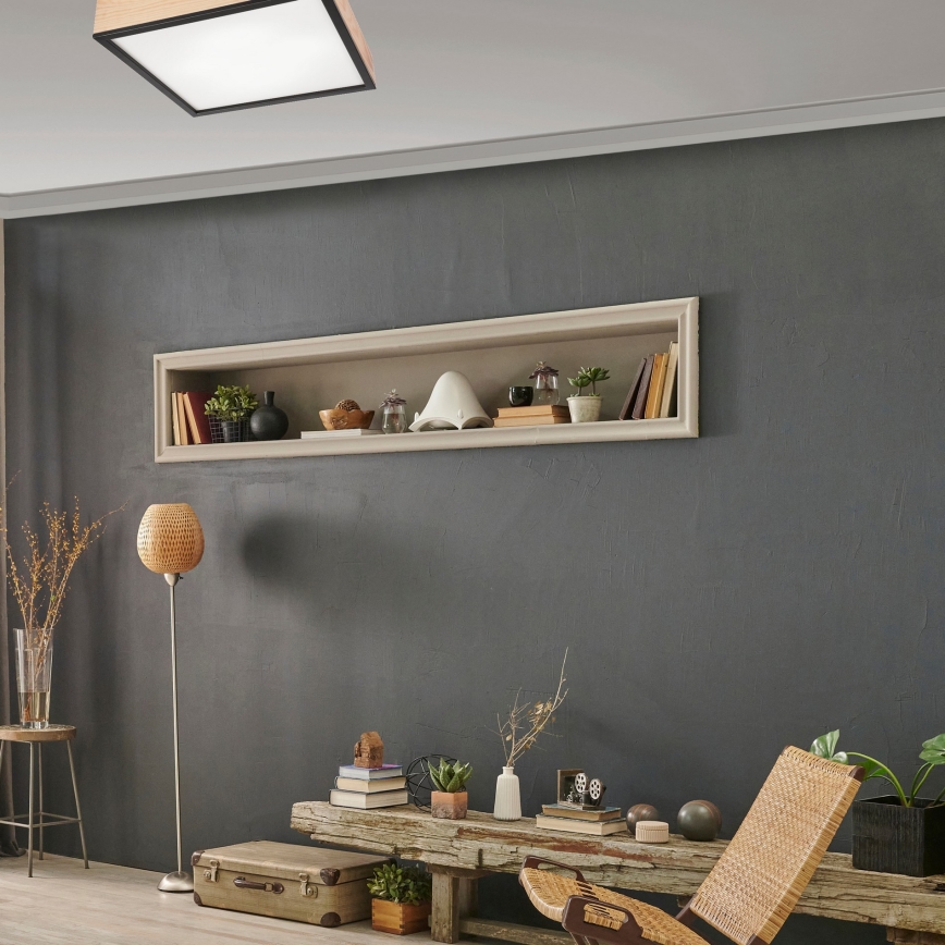 Ceiling light NATURAL SQUARE 4xE27/15W/230V 48x48 cm pine/black