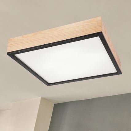 Ceiling light NATURAL SQUARE 4xE27/15W/230V 48x48 cm pine/black