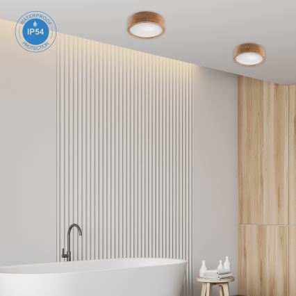 OAK Bathroom Ceiling Light, 2x E27 (max 15W), 230V, IP54, Oak Finish, Ø 27 cm