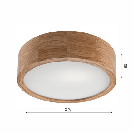 OAK Bathroom Ceiling Light, 2x E27 (max 15W), 230V, IP54, Oak Finish, Ø 27 cm