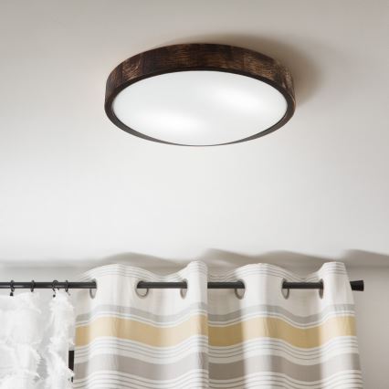 Ceiling light OAK SMOKY SLIM 2xE27/15W/230V Ø 37 cm, oak/dark brown