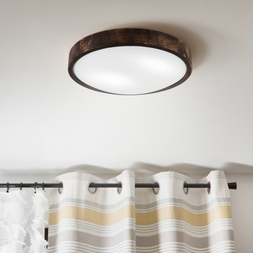 Ceiling light OAK SMOKY SLIM 2xE27/15W/230V Ø 37 cm, oak/dark brown