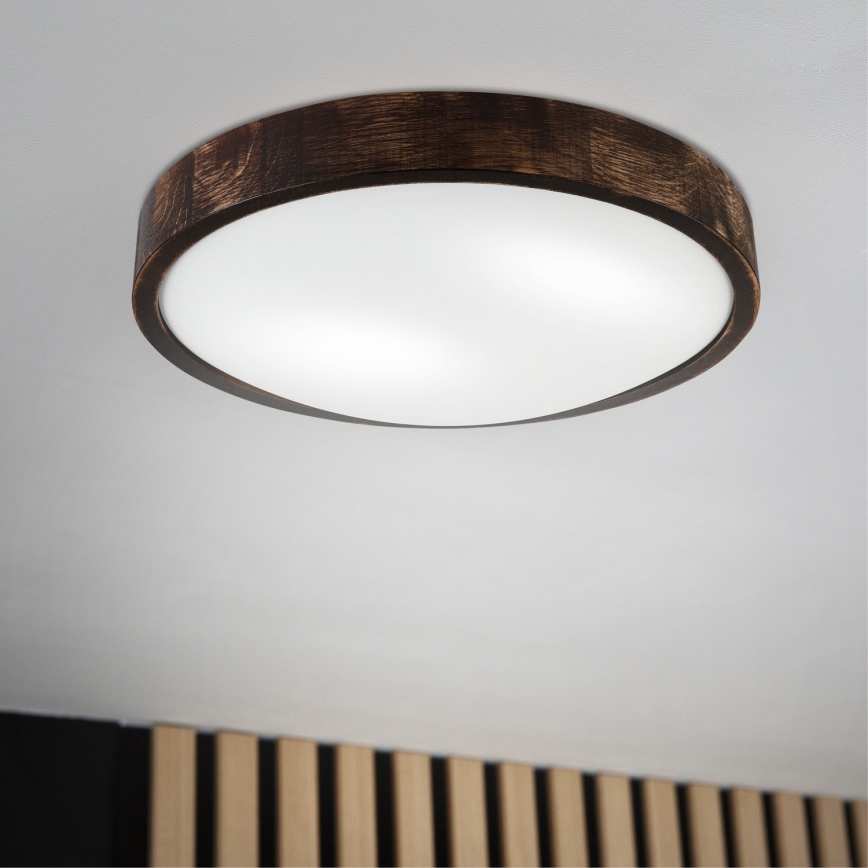 Ceiling light OAK SMOKY SLIM 2xE27/15W/230V Ø 37 cm, oak/dark brown