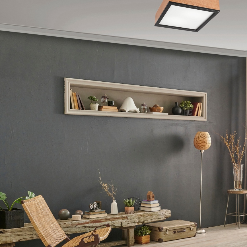 Ceiling light OAK SQUARE 2xE27/15W/230V 31x31 cm oak/black