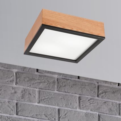 Ceiling light OAK SQUARE 2xE27/15W/230V 31x31 cm oak/black