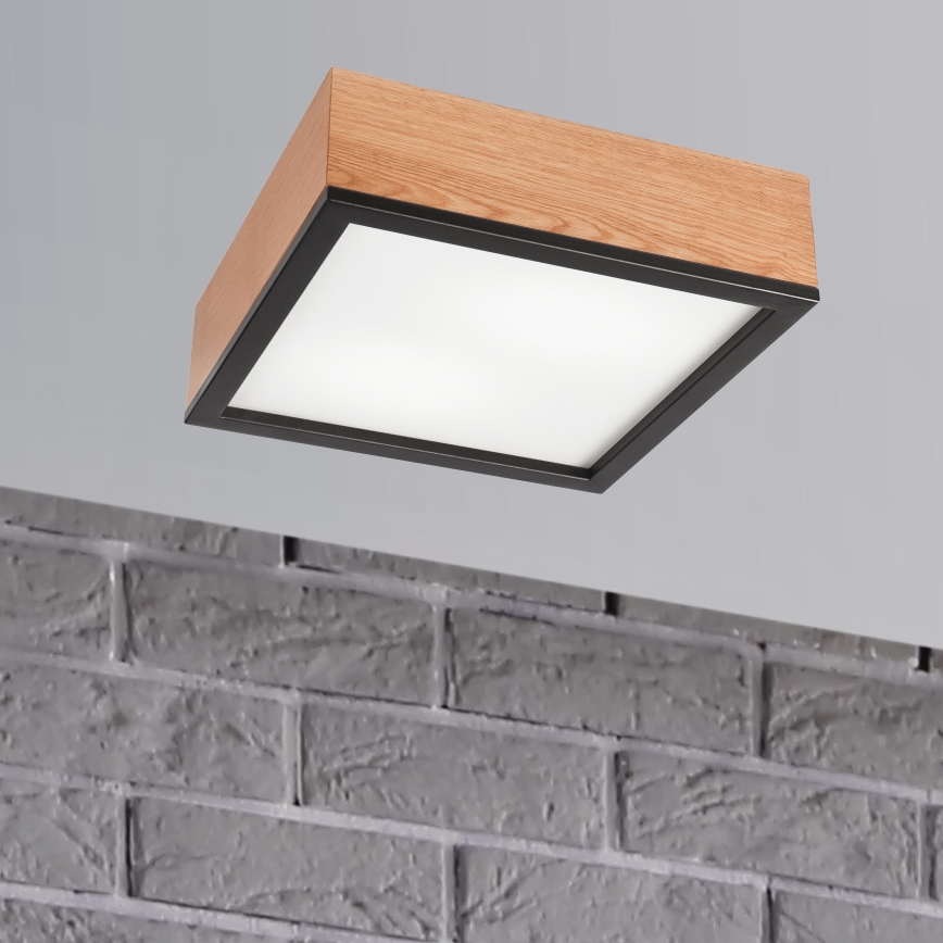 Ceiling light OAK SQUARE 2xE27/15W/230V 31x31 cm oak/black