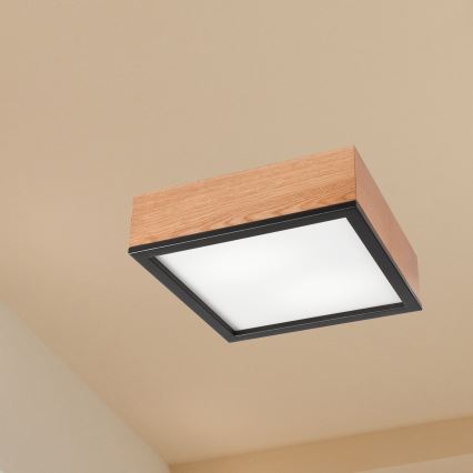 Ceiling light OAK SQUARE 2xE27/15W/230V 31x31 cm oak/black