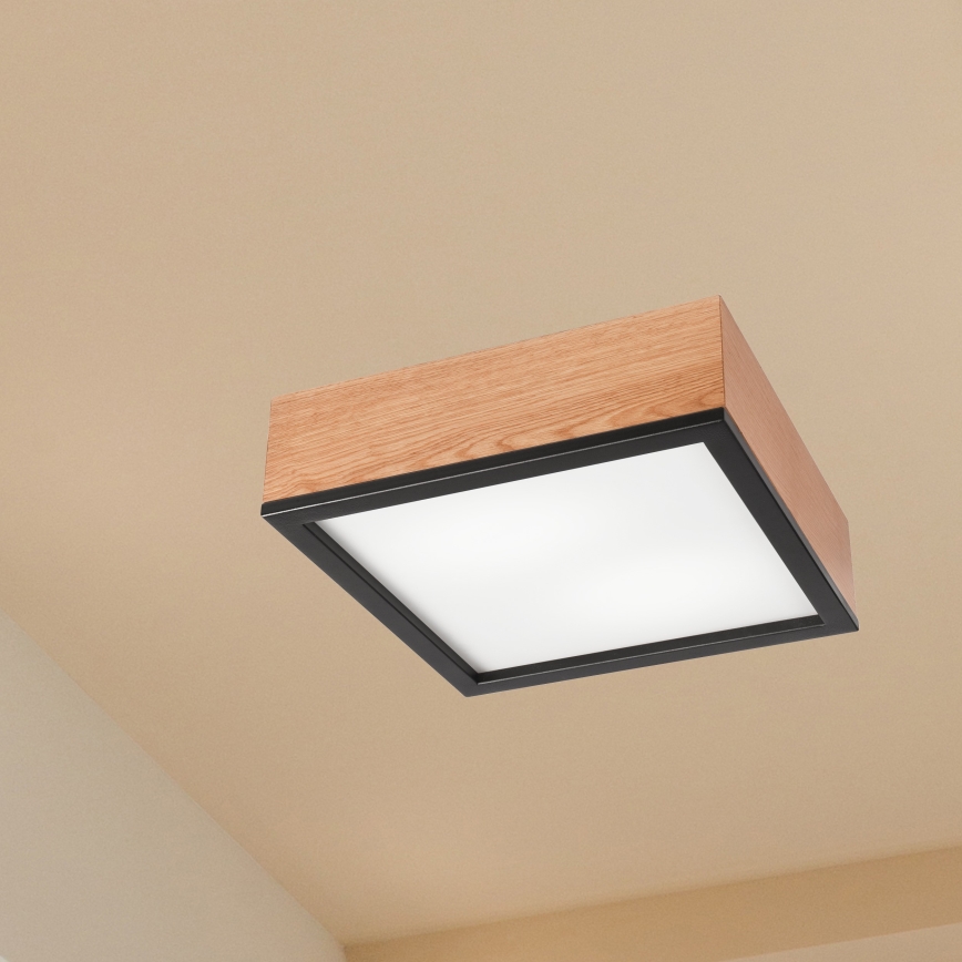 Ceiling light OAK SQUARE 2xE27/15W/230V 31x31 cm oak/black