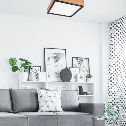 Ceiling light OAK SQUARE 4xE27/15W/230V 39x39 cm oak/black