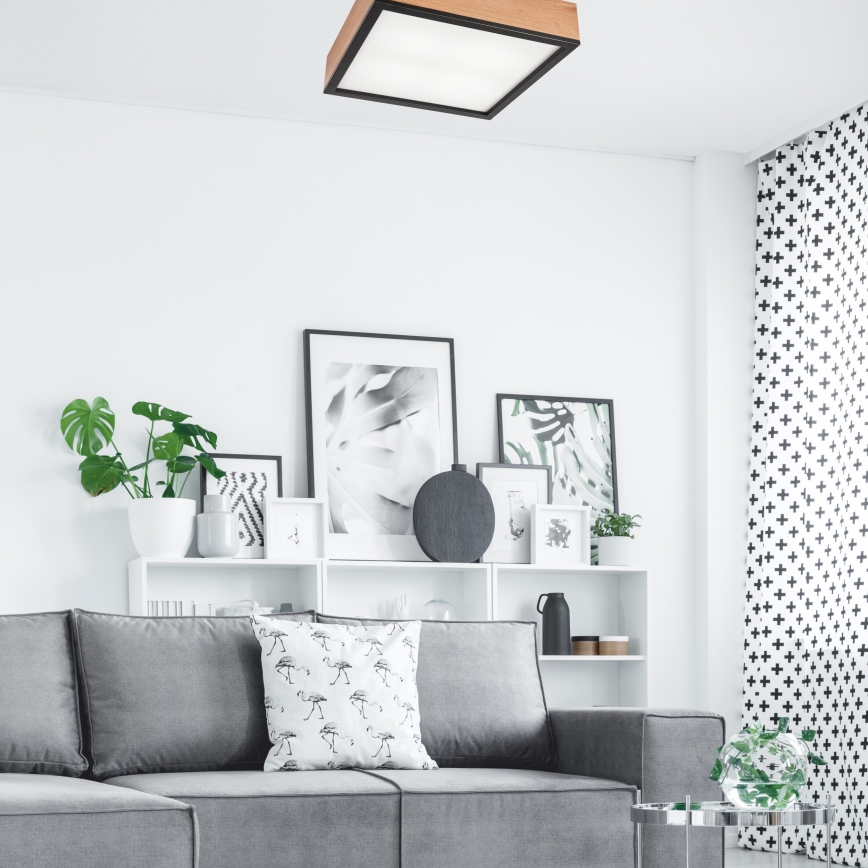 Ceiling light OAK SQUARE 4xE27/15W/230V 39x39 cm oak/black