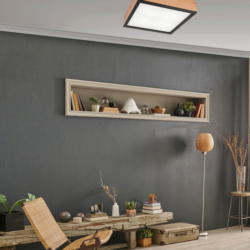 Ceiling light OAK SQUARE 4xE27/15W/230V 39x39 cm oak/black